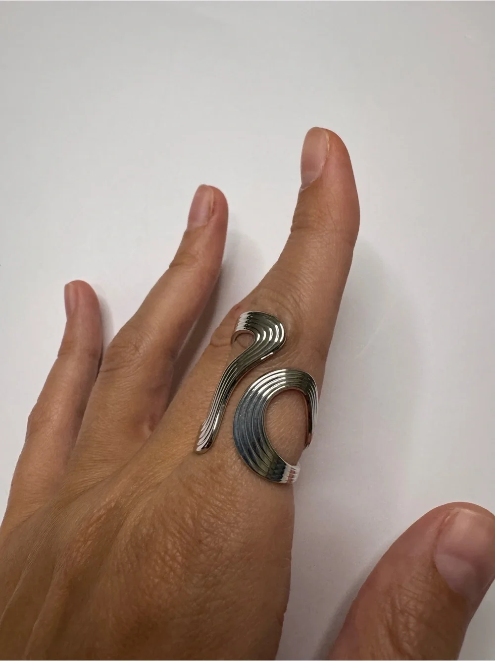 New Silver-Tone Adjustable Statement Ring | Modern Sculptural Wave Ring